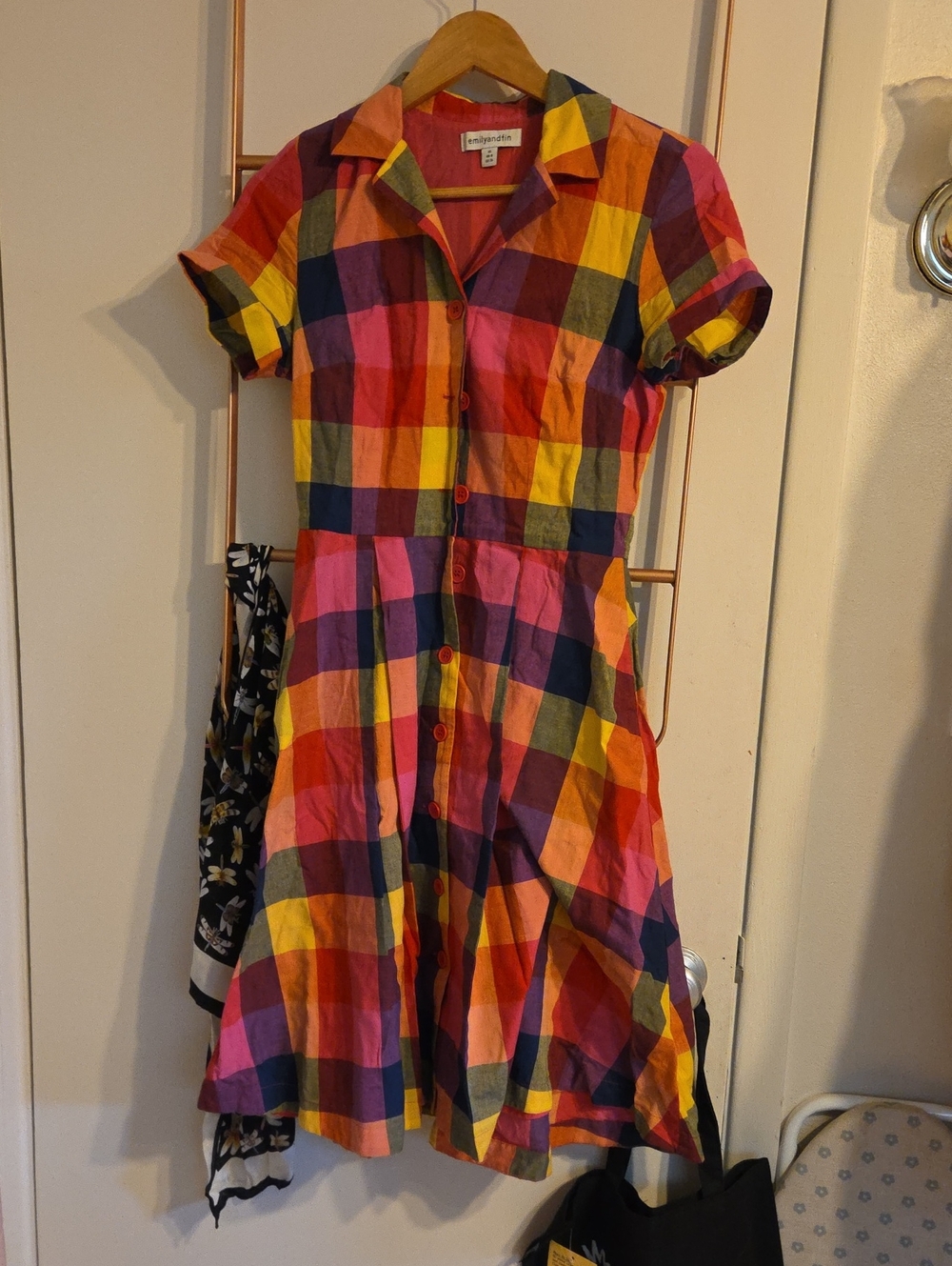 Emily And Fin Multicolor Check Shirt Dress - Bright Plaid